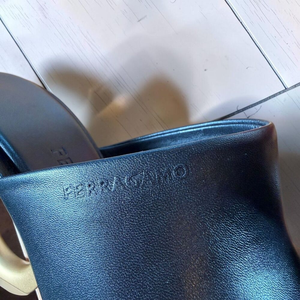 Salvatore Ferragamo Astro X5 Black Lamb Leather Gancini Heel Slide Sandals US 8 - Picture 5 of 12